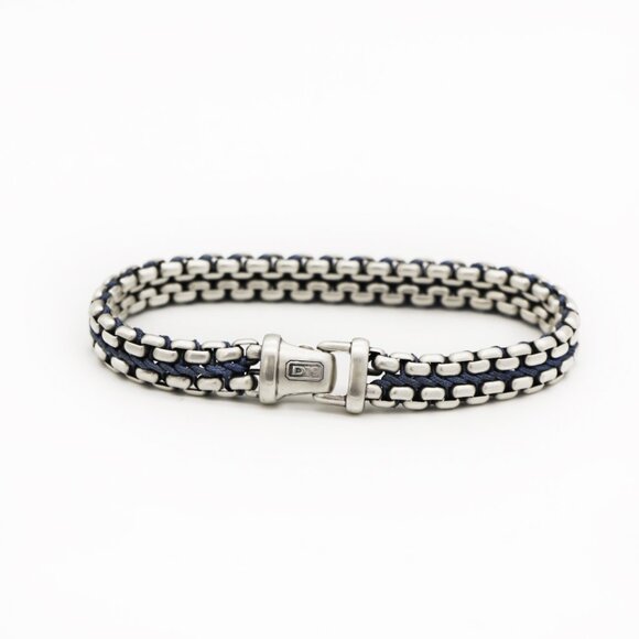David Yurman 925 Silver Blue Woven Box Chain Bracelet - Picture 2 of 5